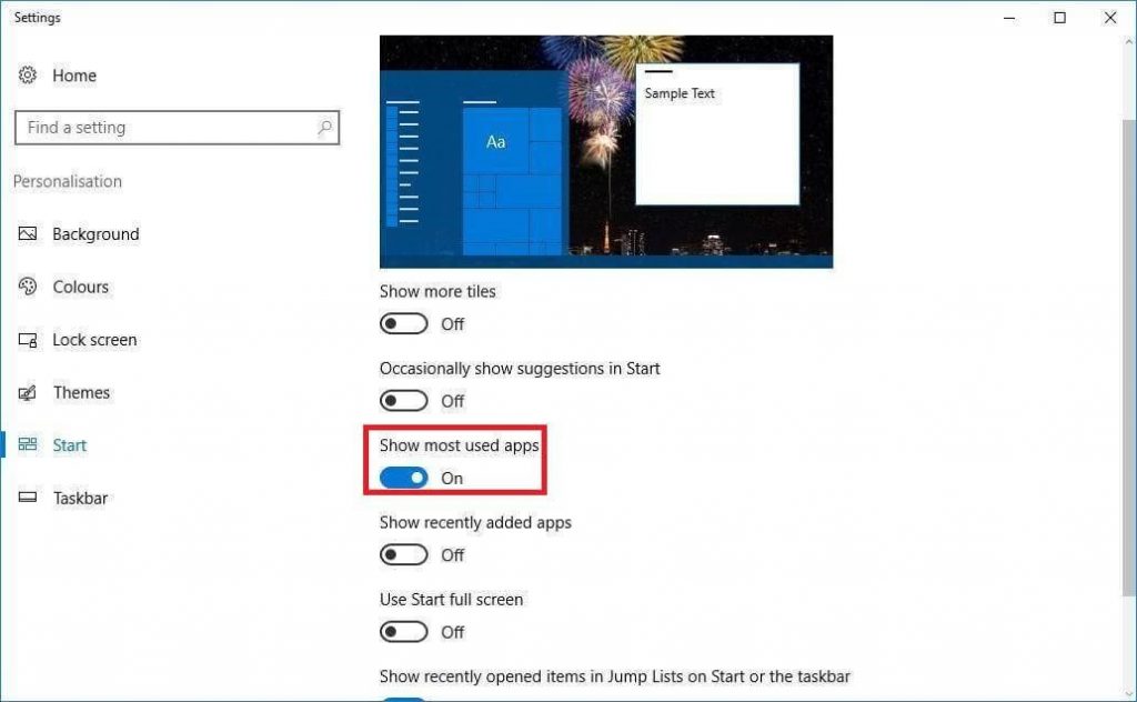 Windows 10 start menu