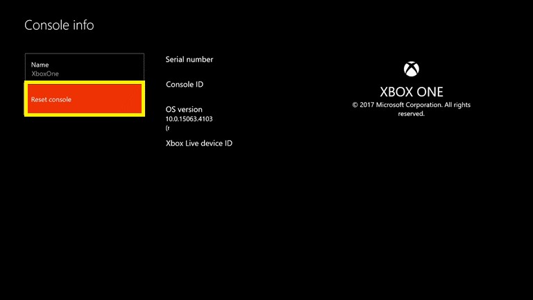 Xbox One reset console