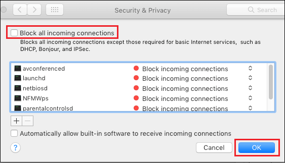 block incoming connection