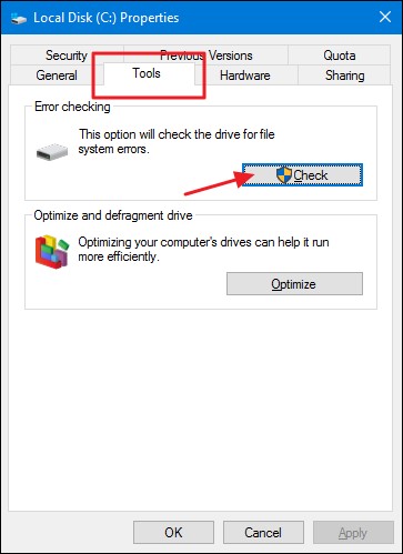 c disk properties check