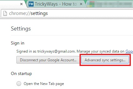 chrome advance sync settings
