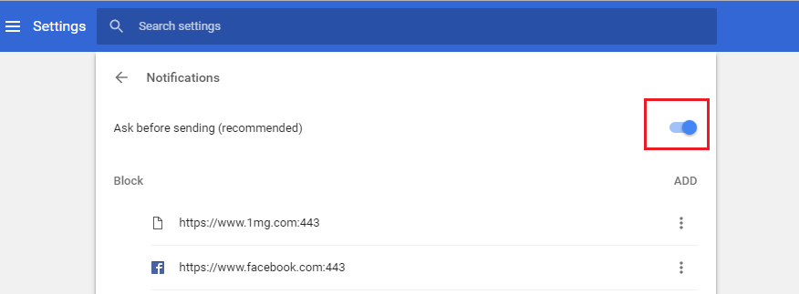 chrome notification enable disable