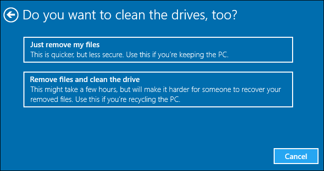 clean drive to reset pc