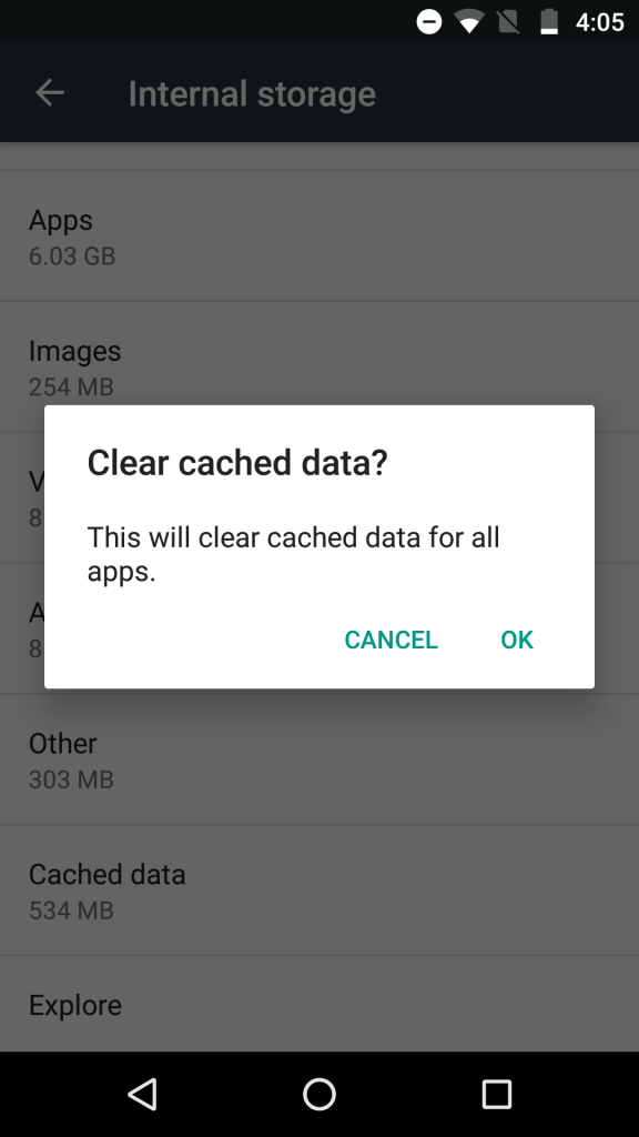 clear cahce on android