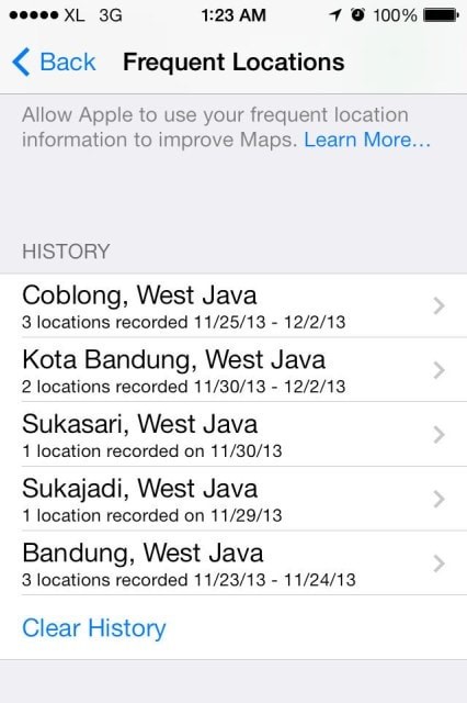 clear location history on iPhone