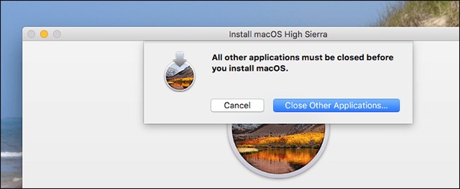 close other applications while install macOS