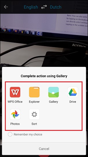 complete action using gallery