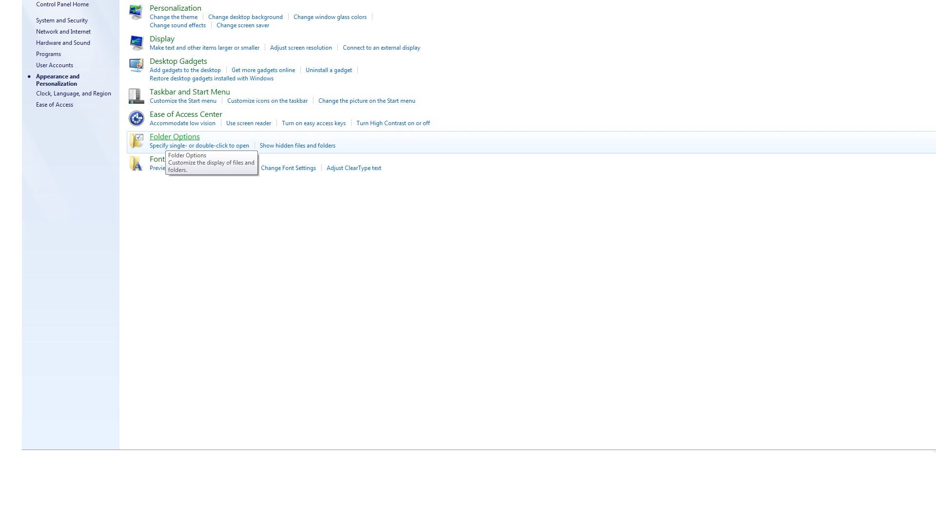 control panel apperance