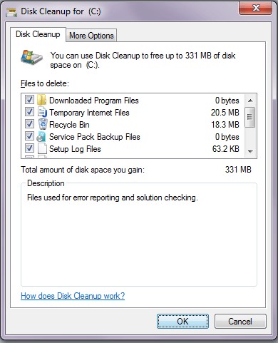 disk cleanup option