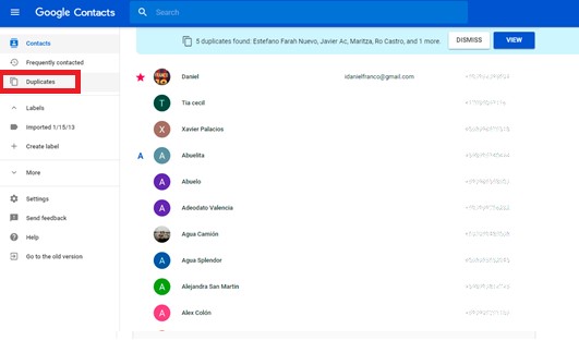 duplicate google contacts