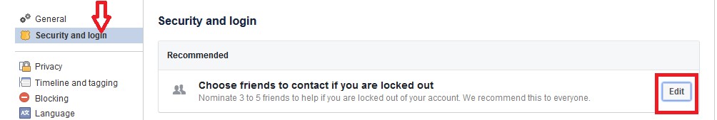 facebook Security and login option