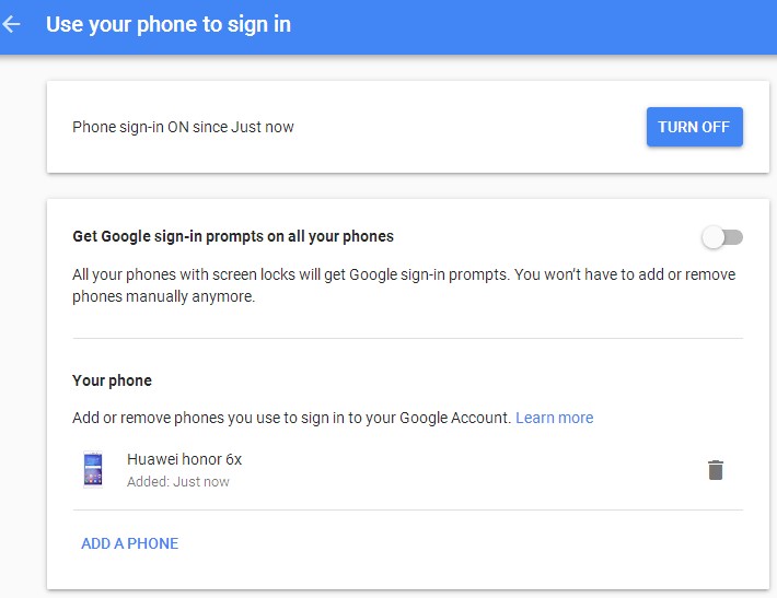 final confirmation that Phone sign-in is ON