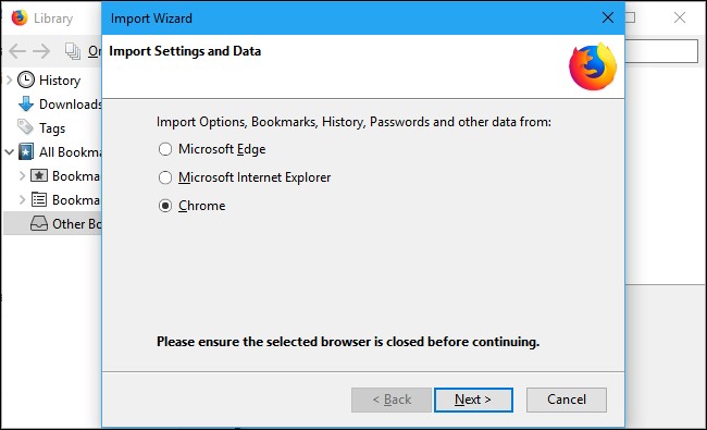 firefox import wizard