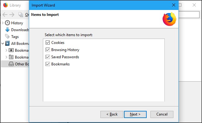 firefox select items to export