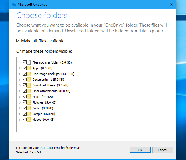 folder selection in one drive