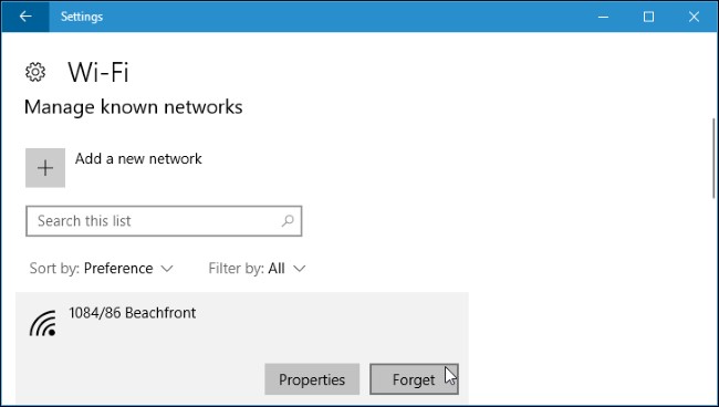 forget wifi network