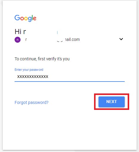gmail password