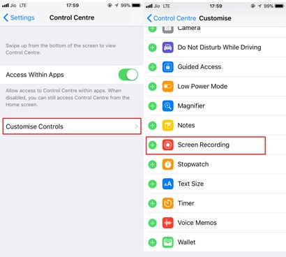 iPhone X control centre