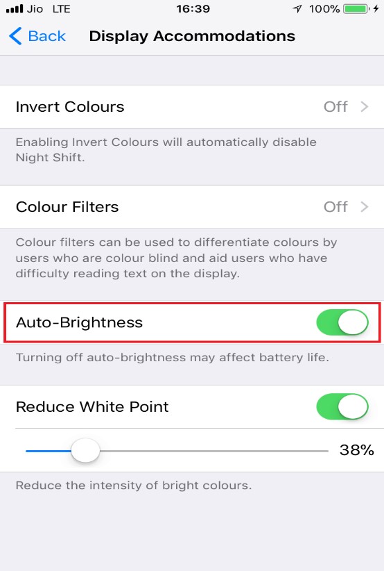 How To Turn-off Automatic Brightness In iOS11.