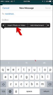 iPhone mail insert video or photo