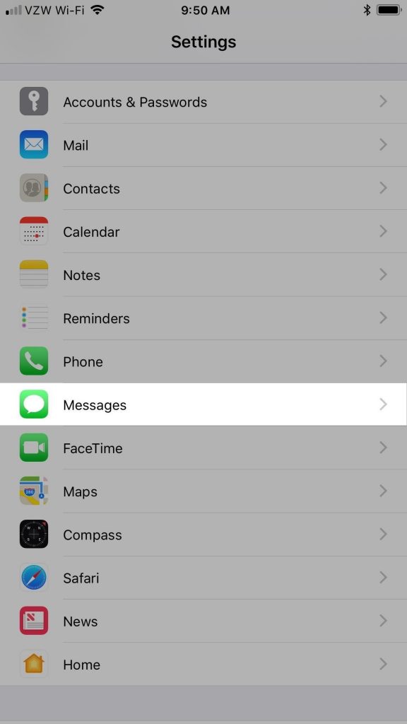 iPhone message settings