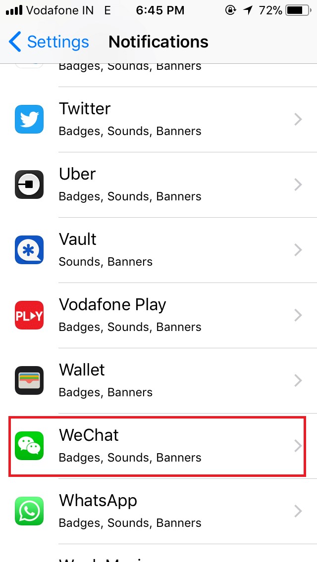 iPhone notification Wechat