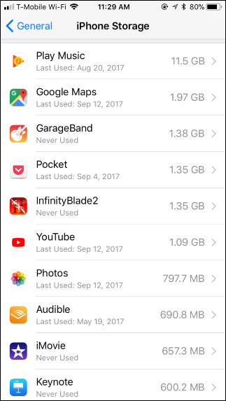 iphone storage full offload unused apps
