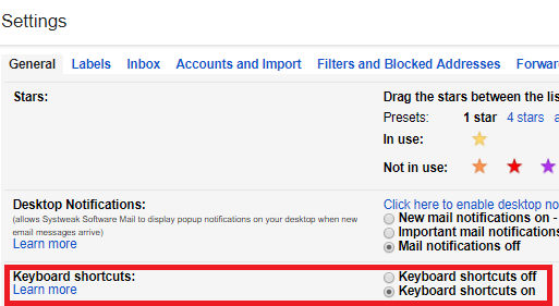 keyboard shortcuts on or off