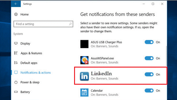 linkedin notifcation on off