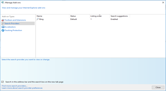 manage search option in IE