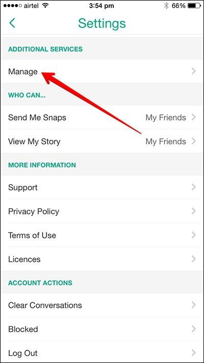 manage snapchat settings