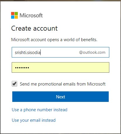 microsoft account next