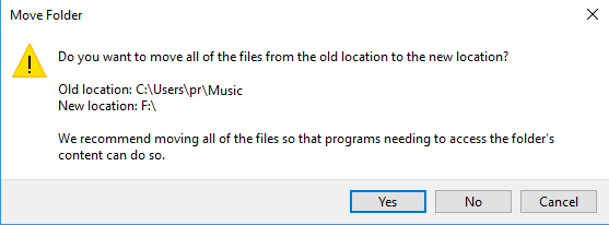 move default folder to different location