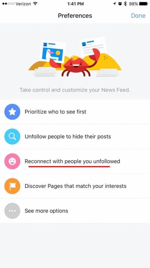 news feed preferences