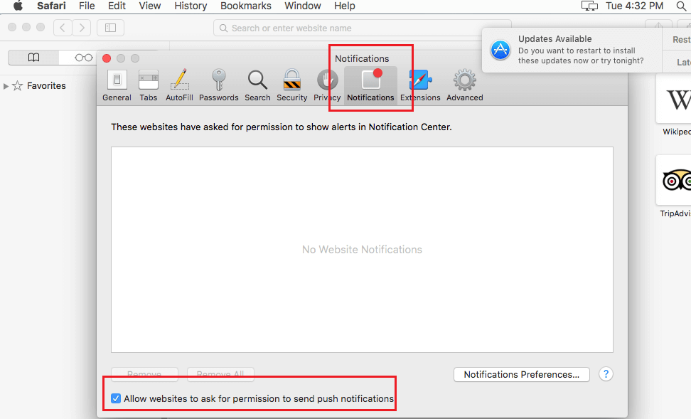 notifcation in safari