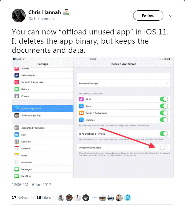 offload unused apps ios 11