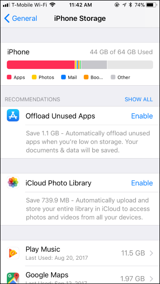 offload unused apps on ios 11
