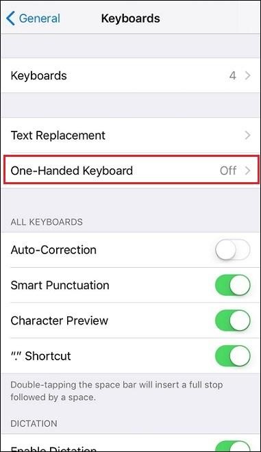 one handed keyboard in ios 11
