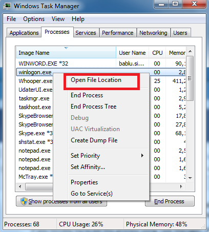 open file location winlogon exe