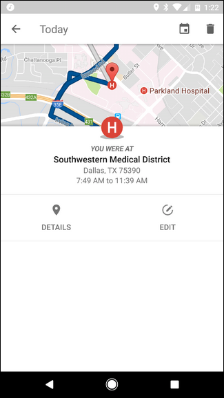 see recent places visited detailed view