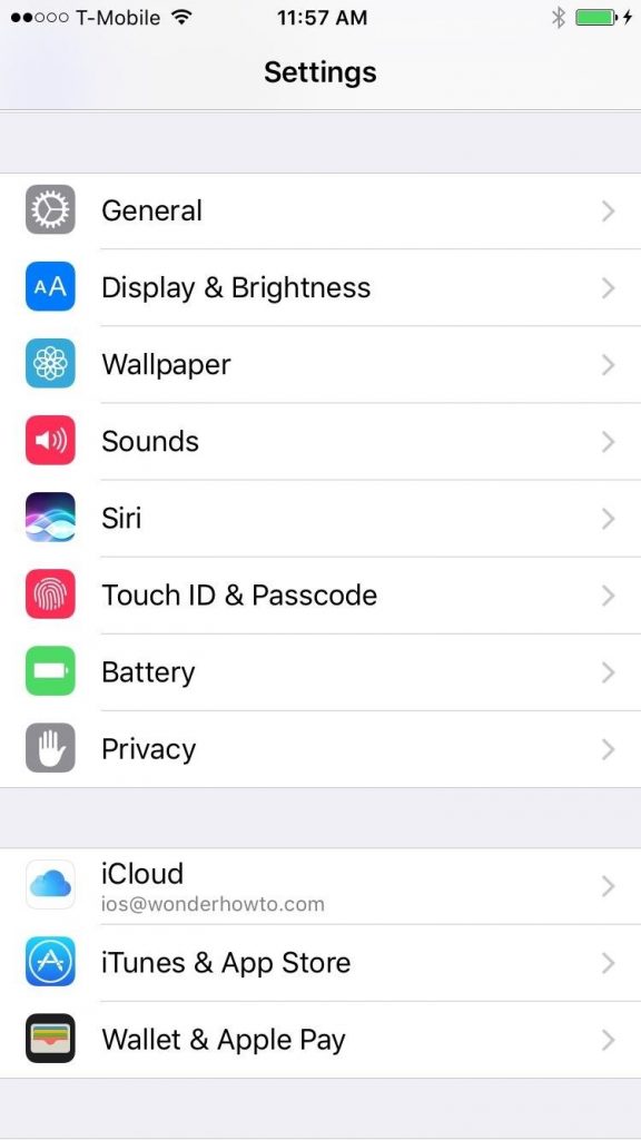 settings iphone