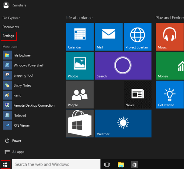 settings windows 10