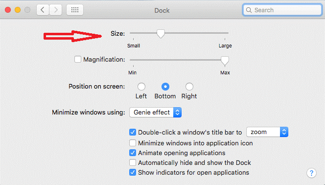 small to large dock size in mac