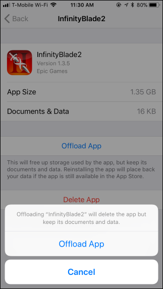 storage space full iphone offload apps