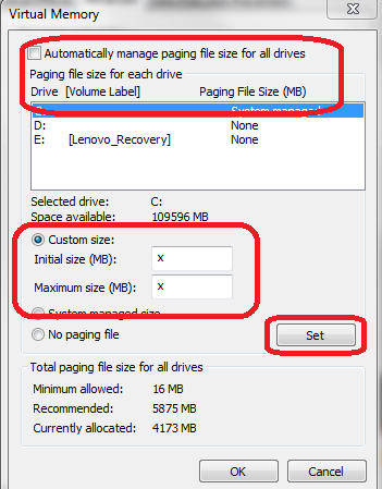 cómo aumentar el almacenamiento de memoria RAM virtual en Windows 7