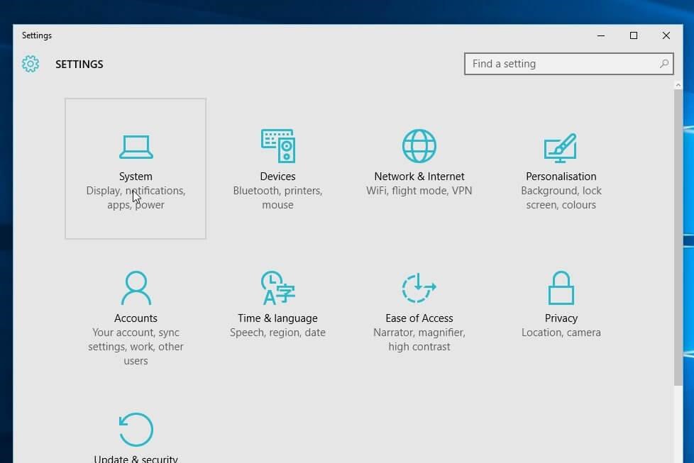 windows 10 setting