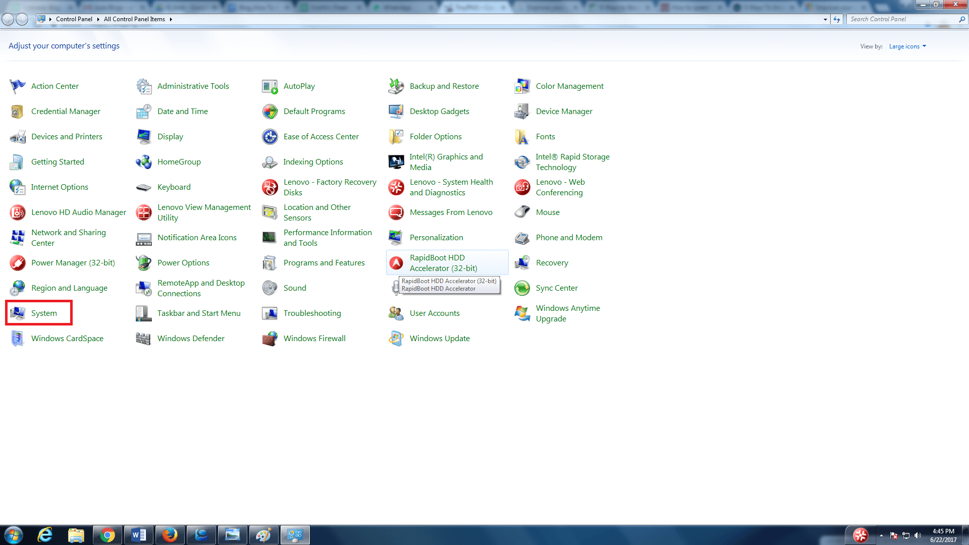 windows system setting