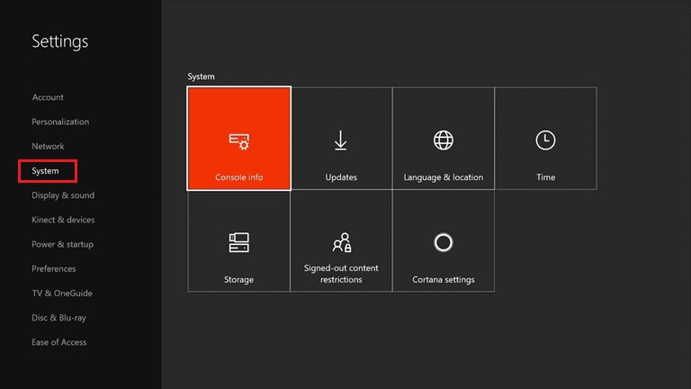 xbox settings system